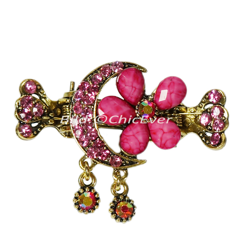 Haargreifer Haarspange Blume Mond Metall rosa gold 5005ds - zum Schließen ins Bild klicken